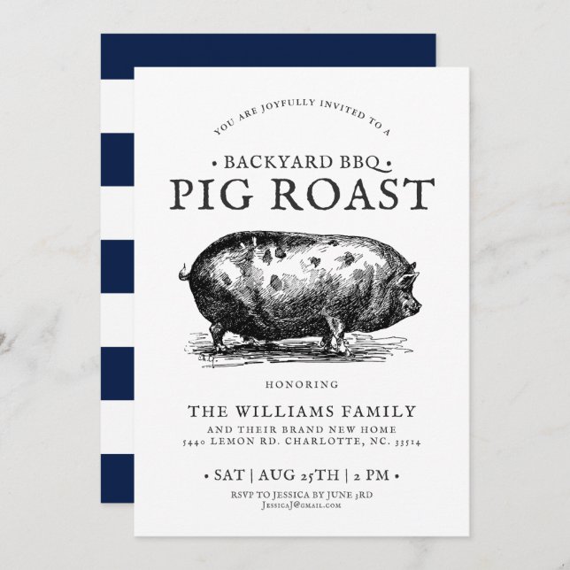 Minimal Pig Roast BBQ Party Customised Invitation (Front/Back)