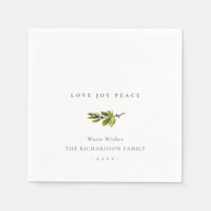 Minimal Pine Branch Christmas Love Joy Peace Napkin