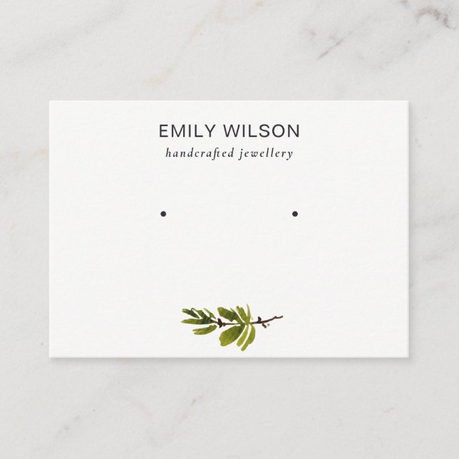 Minimal Pine Branch Foliage Stud Earring Display Business Card (Front)