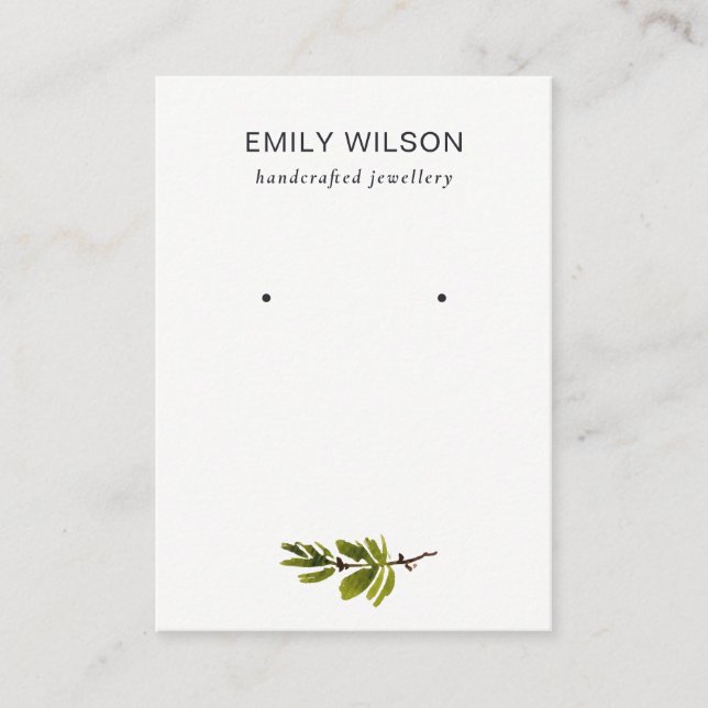 Minimal Pine Branch Foliage Stud Earring Display Business Card (Front)
