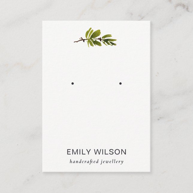 Minimal Pine Branch Foliage Stud Earring Display Business Card (Front)