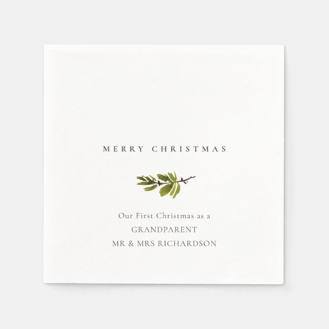 Minimal Pine Branch Our First Merry Christmas Napkin (Front)