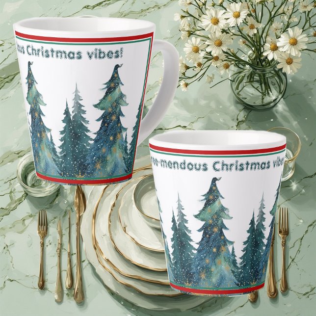 Minimal Pine Tree-mendous Christmas Vibes Modern Latte Mug (Minimal Pine Tree-mendous Christmas Vibes Modern Latte Mug)