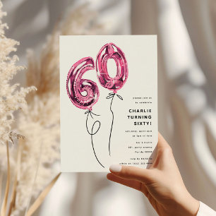 Minimal Pink 60 Balloon 60th Birthday Party Invitation