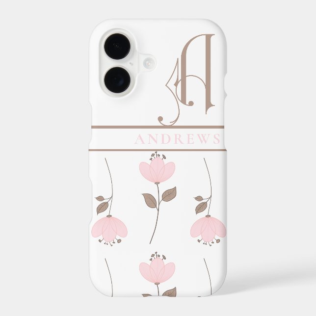 Minimal Pink and Tan Floral Scroll Monogram A (Back)