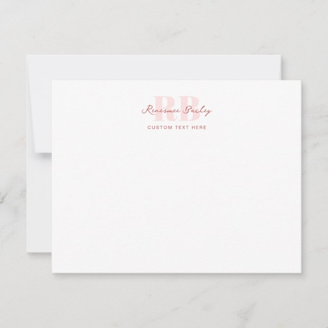 Minimal Pink and White Monogram  Card (Front)