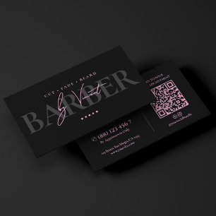 Minimal Pink Black Barbershop Mobile Barber  Business Card