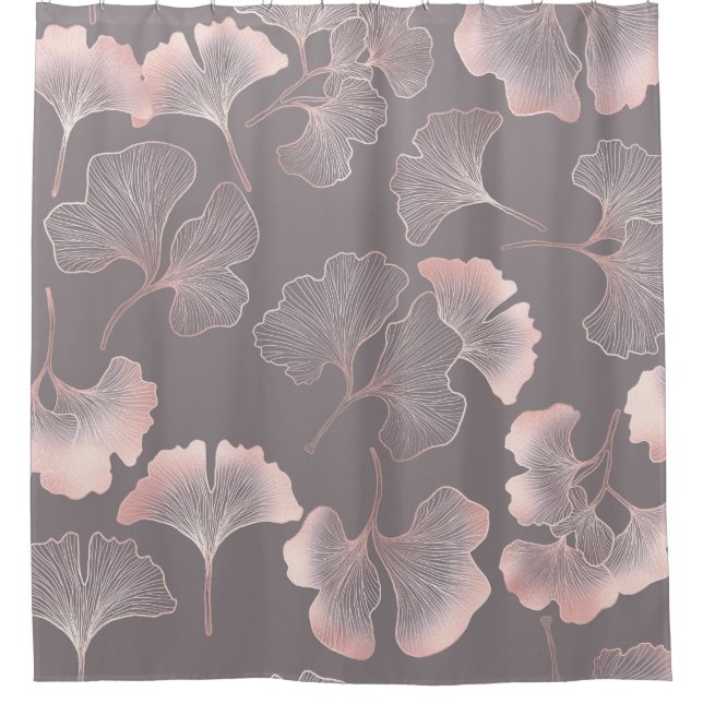 Minimal Pink Botanical Pattern Shower Curtain (Front)