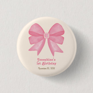 Minimal Pink Bow Sweet Girl Birthday 3 Cm Round Badge
