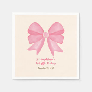 Minimal Pink Bow Sweet Girl Birthday Napkin