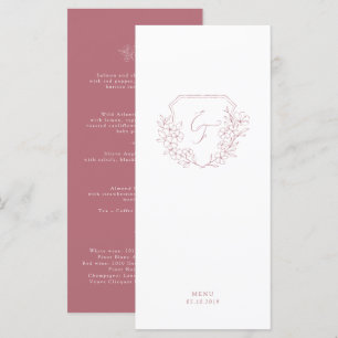 Minimal Pink Cherry Blossom Monogram Crest Menu