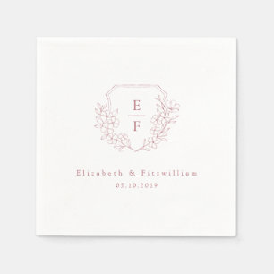 Minimal Pink Cherry Blossom Monogram Crest Wedding Napkin