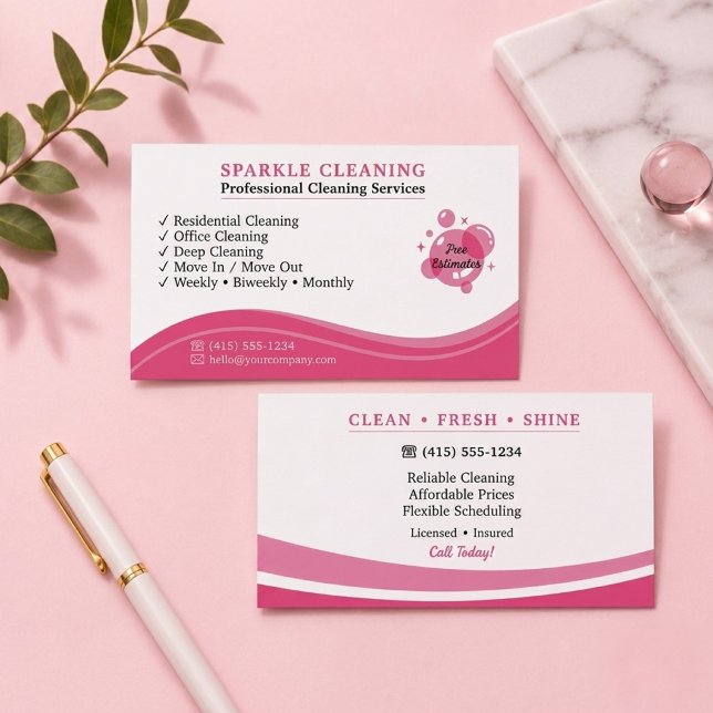 Minimal Pink Cleaning Business Card (Creator Uploaded)