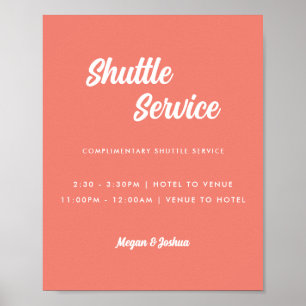 Minimal Pink Coral Wedding Shuttle Service Sign