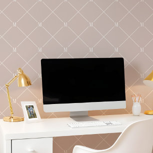 Minimal Pink Diagonal Chequered Monogram Pattern Wallpaper
