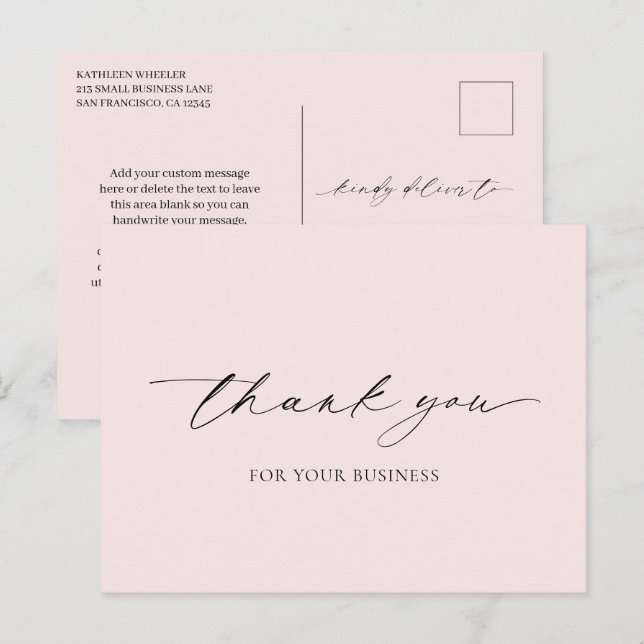 Minimal Pink Elegant Modern Thank You Postcard (Front/Back)