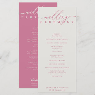 Minimal pink ivory Script Wedding Ceremony Programme
