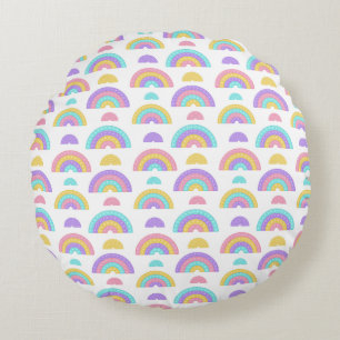 Minimal Pink,Lavender and yellow Cute Rainbow Round Cushion
