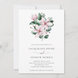 Minimal Pink Magnolia Floral Elegant Wedding Invitation