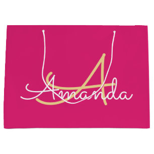 Minimal Pink Monogram Name Bridal Shower Favour  Large Gift Bag