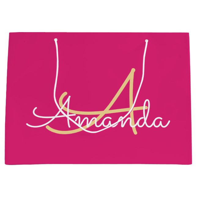 Minimal Pink Monogram Name Bridal Shower Favour  Large Gift Bag (Front)
