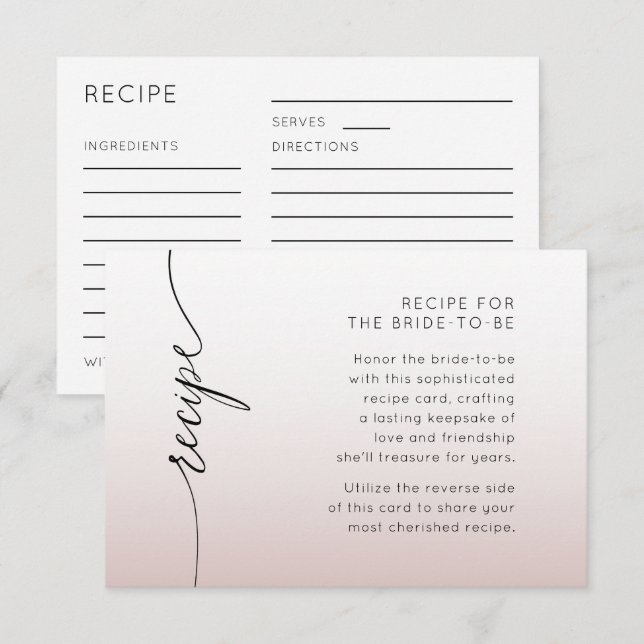 Minimal Pink Ombré Recipe Bridal Shower Enclosure Card (Front/Back)