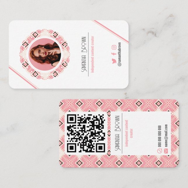 Minimal Pink Photo QR code Patterned Business Card (Front/Back)