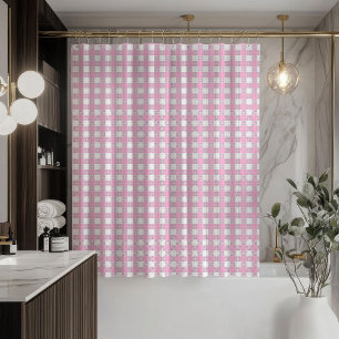 Minimal Pink Plaid Curtain Modern Bath Style