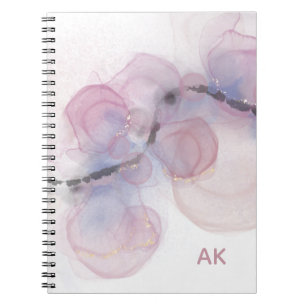 Minimal Pink Purple Glitter Monogram  Alcohol Ink Notebook
