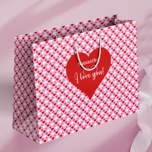 Minimal Pink Red Hearts I Love You Valentine Bag