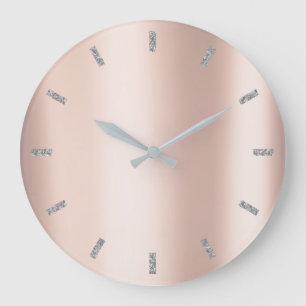 Minimal Pink Rose Gold Metallic Blush Powder Grey Large Clock