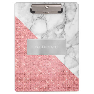 Minimal Pink Rose Gold Metallic Silver Gray Marble Clipboard