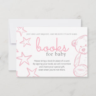 Minimal Pink Teddy Bear Baby Shower Book Request I Invitation