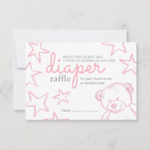 Minimal Pink Teddy Bear Baby Shower Diaper Raffle