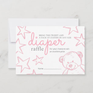 Minimal Pink Teddy Bear Baby Shower Diaper Raffle Invitation