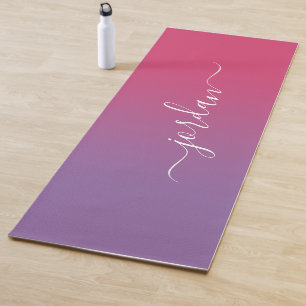 Minimal Pink to Purple Gradient White Script Name Yoga Mat