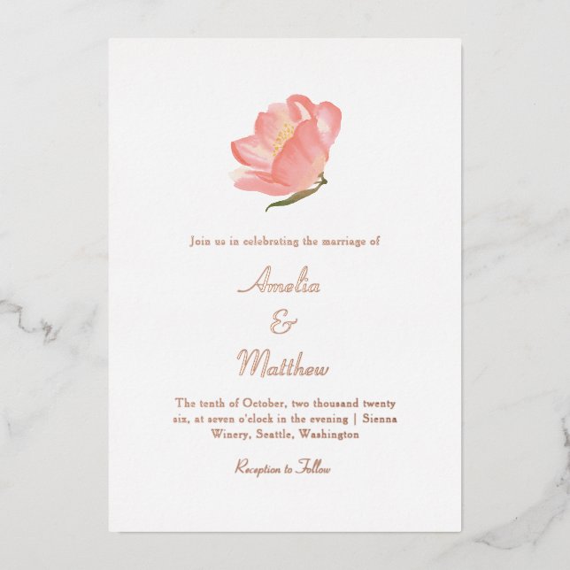 Minimal Pink Watercolor Floral Wedding Rose Gold (Front)