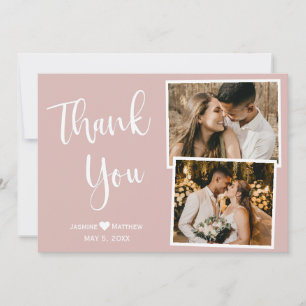 Minimal Pink Wedding Thank You Photo Collage Card