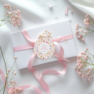 Minimal Pink Wildflower Girl Shower Thank you Classic Round Sticker