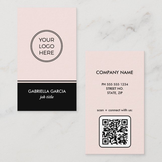 Minimal Pink Your Logo QR Code Business Card (Front/Back)