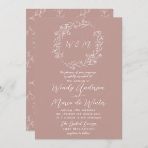 Minimal Pinkish Grey White Boho Botanical Wedding Invitation