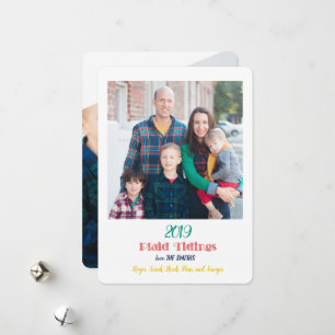 Minimal Plaid Tidings 2 Photo Holiday Card