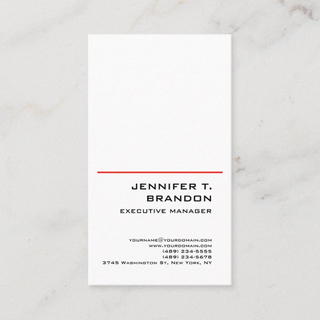Minimal Plain Red Line White Modern Professional Business Card (Front)