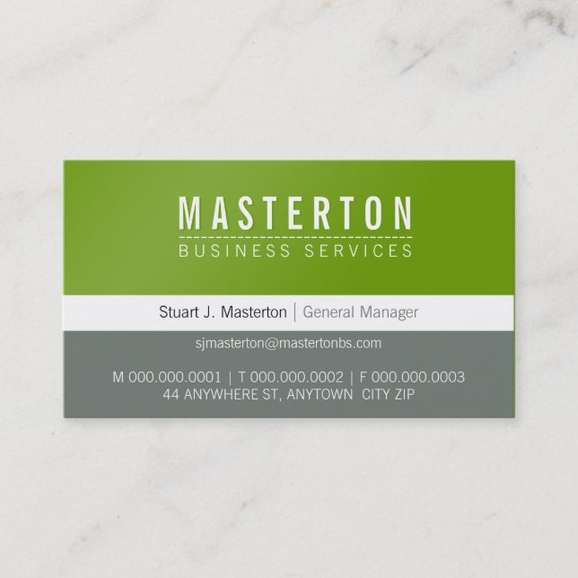 MINIMAL plain simple corporate grass green grey Business Card (Front)