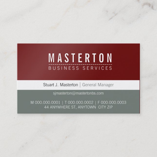 MINIMAL plain simple corporate maroon red grey Business Card (Front)