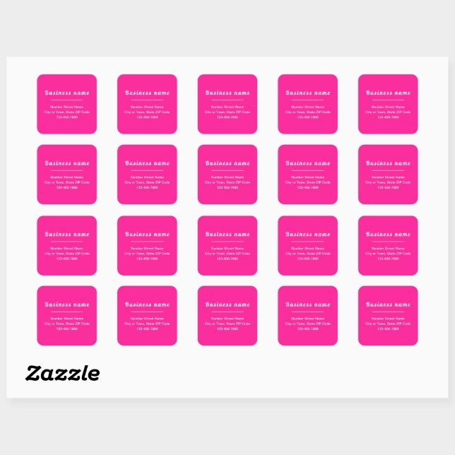 Minimal Plain Texts Business Brand on Pink Square Sticker (Sheet)