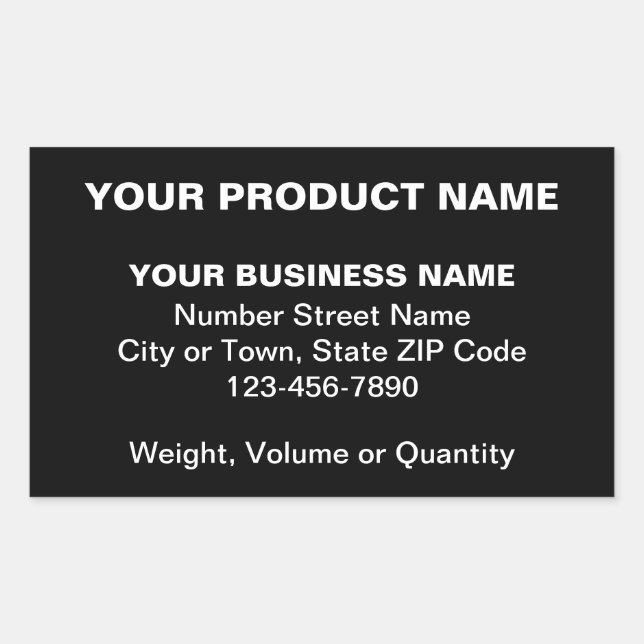 Minimal Plain Texts of Business Product on Black Rectangular Sticker (Front)