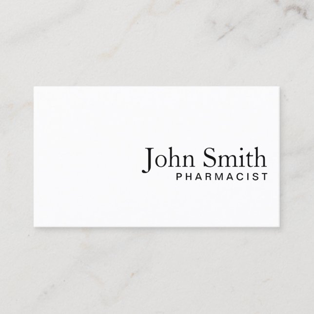 Minimal Plain White Pharmacist Business Card (Front)