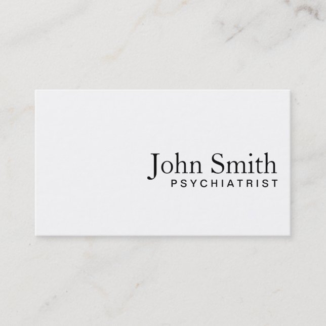 Minimal Plain White Psychiatrist Business Card (Front)