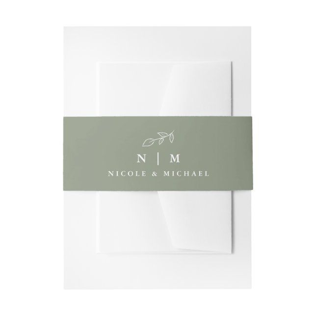 Minimal Plant Leaf Sage Wedding Invitation Belly Band (Front Example)